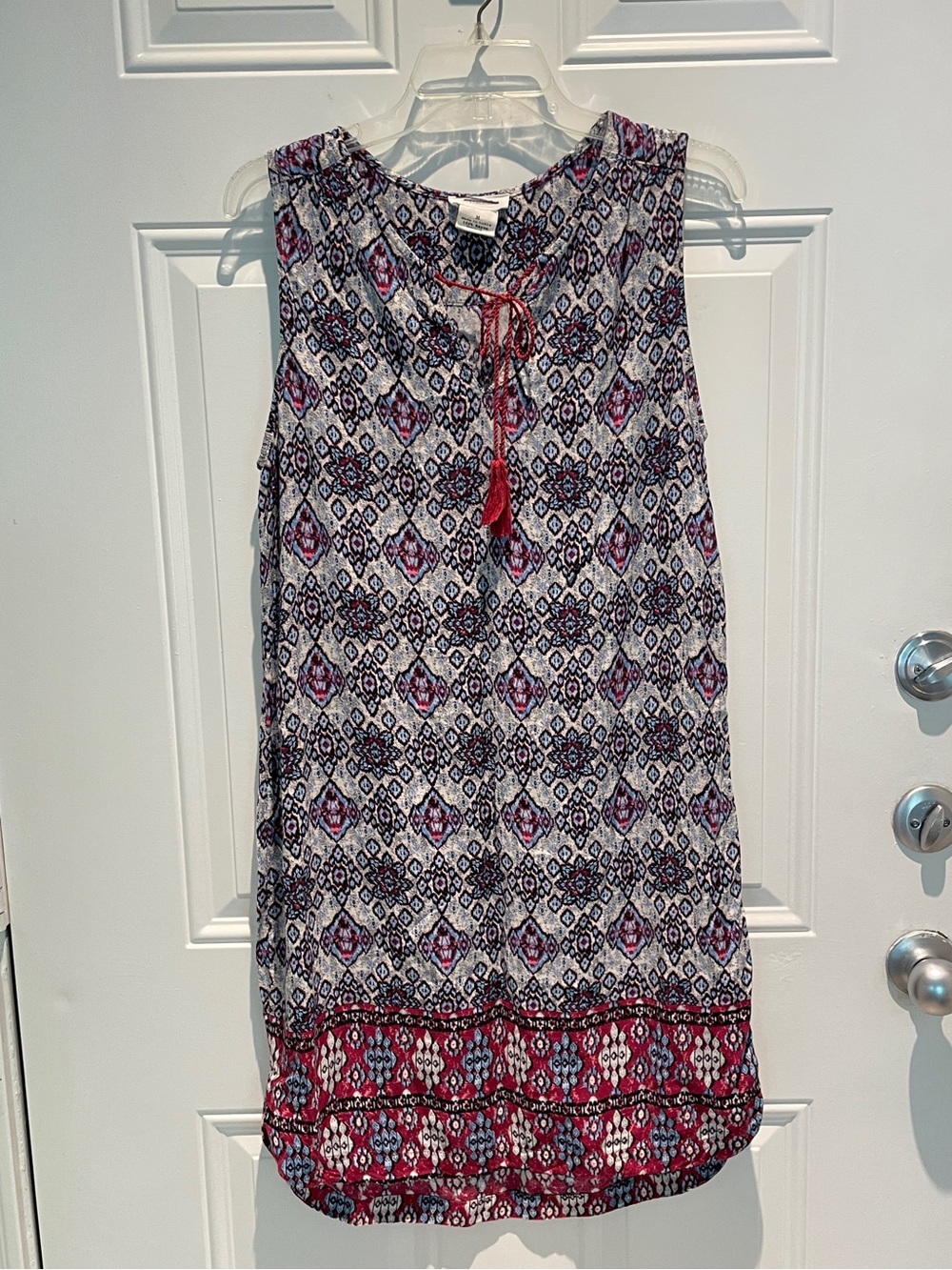 beachlunchlounge Boho Red White Blue Burgundy Sleeveless Shift Dress Size Medium